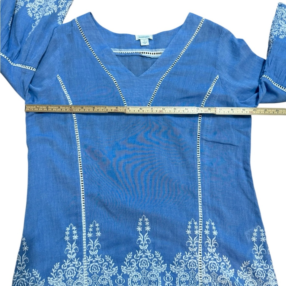 Sundance Lace Blue & White Liliana Embroidered‎ Blouse Top Bell Sleeves Sz L - Picture 13 of 14